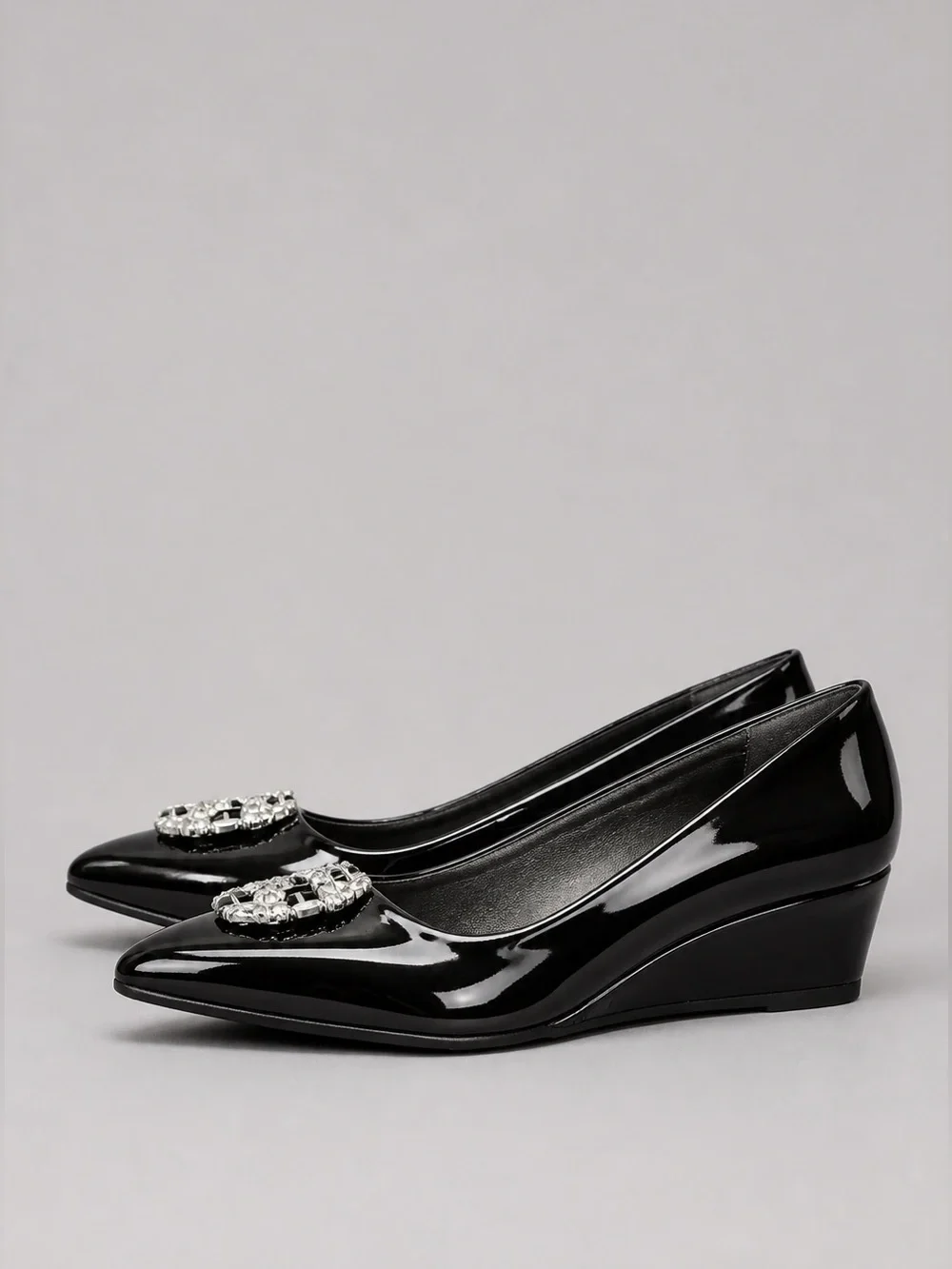 Adrienne Vittadini Black Patent Crystal-Embellished Ballet Flats